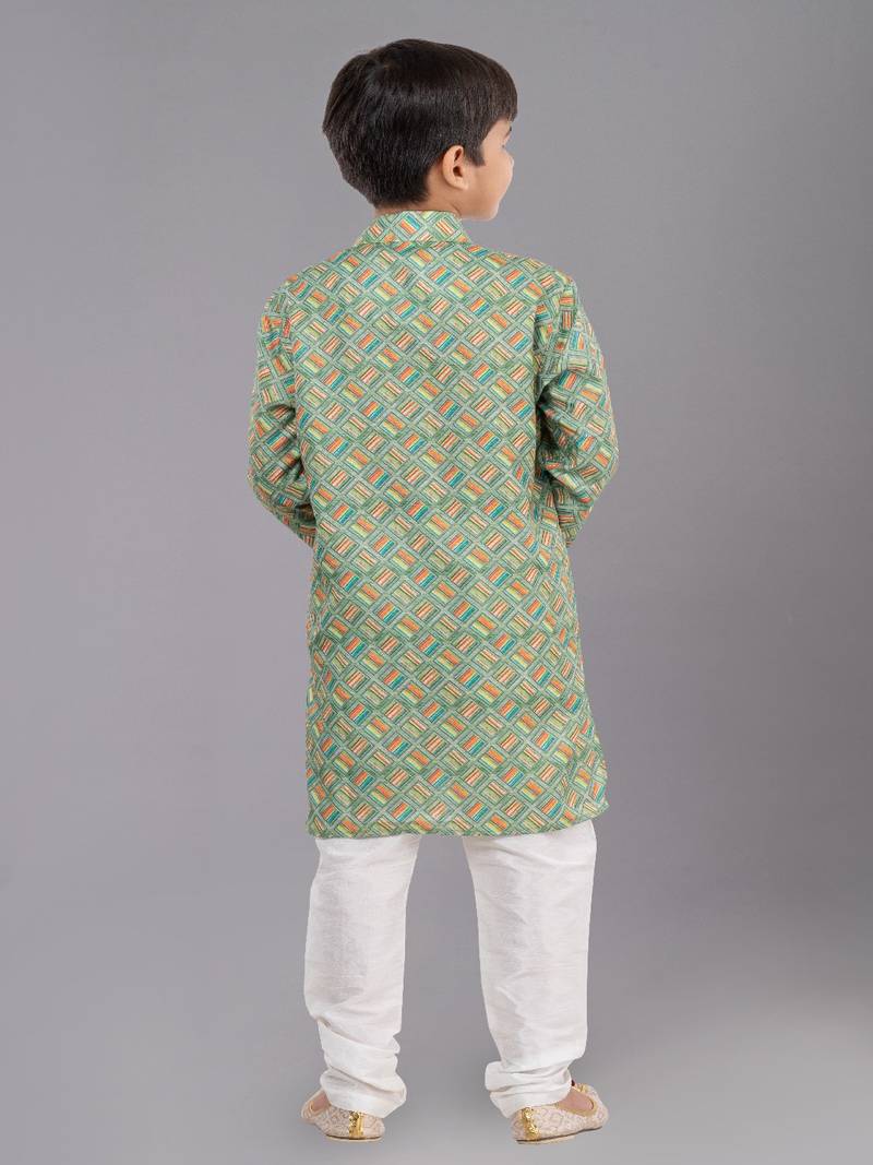 Printed Cotton Kurta Pyjama Set For Boy's