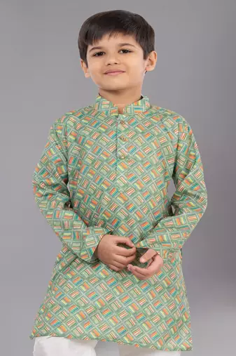 Printed Cotton Kurta Pyjama Set For Boy's