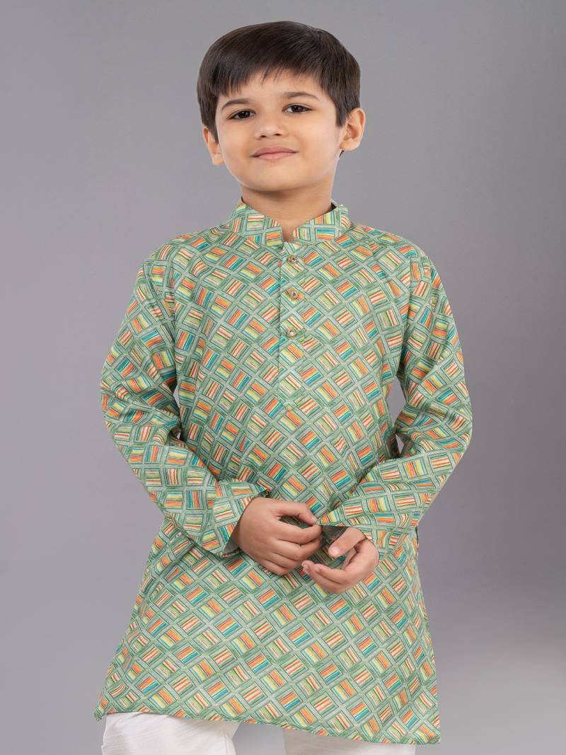 Printed Cotton Kurta Pyjama Set For Boy's