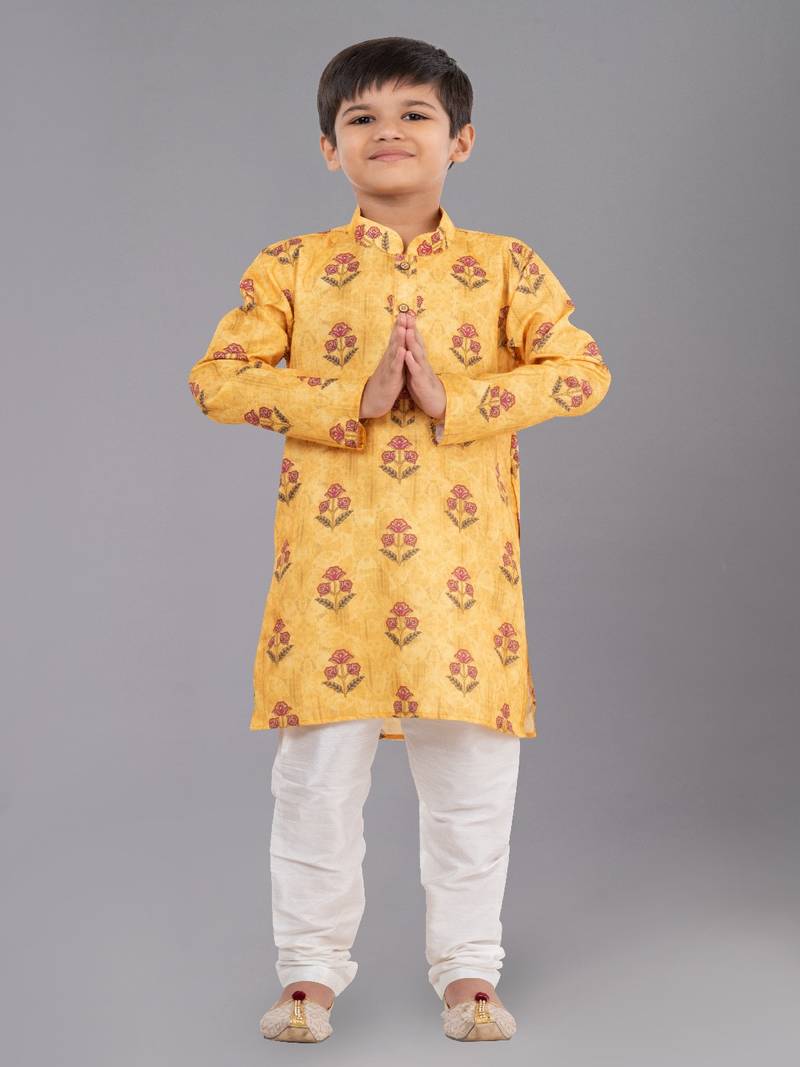 Printed Cotton Kurta Pyjama Set For Boy's