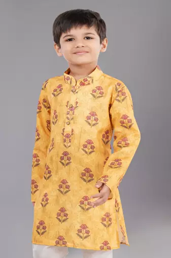 Printed Cotton Kurta Pyjama Set For Boy's