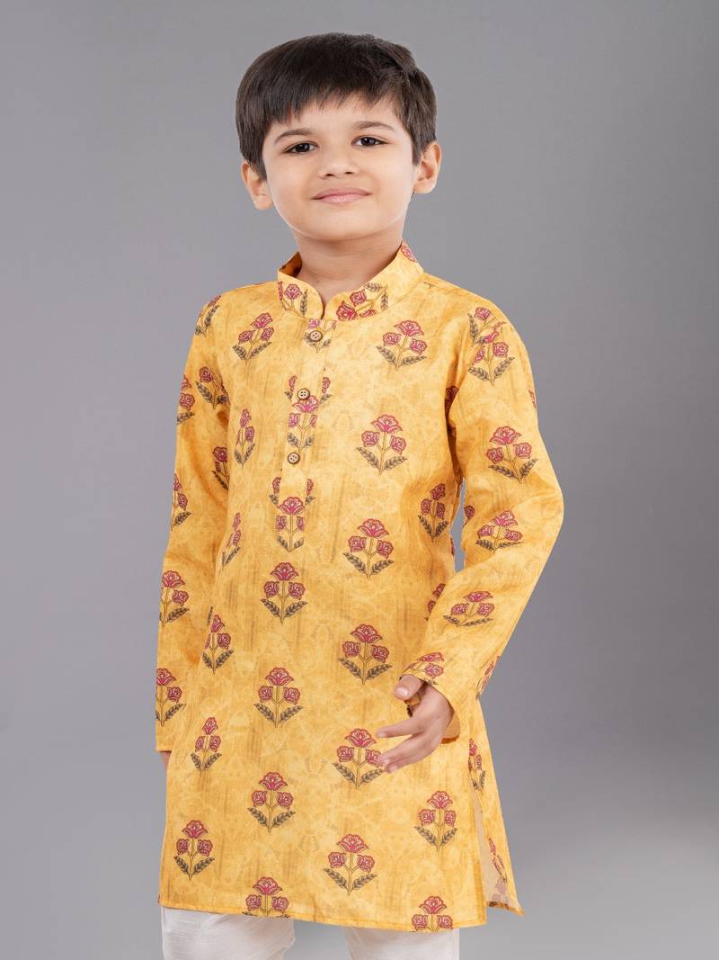 Printed Cotton Kurta Pyjama Set For Boy's
