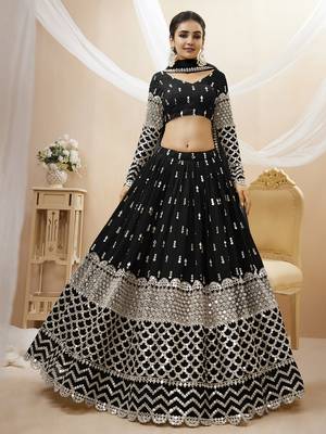 black sequins georgette lehenga set choli with dupatta with dupatta 1
