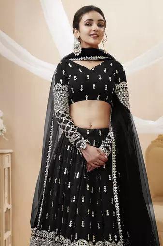 black sequins georgette lehenga set choli with dupatta with dupatta