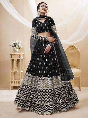 black sequins georgette lehenga set choli with dupatta with dupatta 3