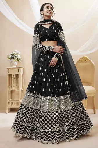 black sequins georgette lehenga set choli with dupatta with dupatta