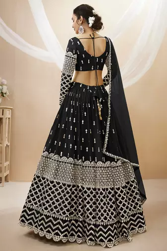 black sequins georgette lehenga set choli with dupatta with dupatta