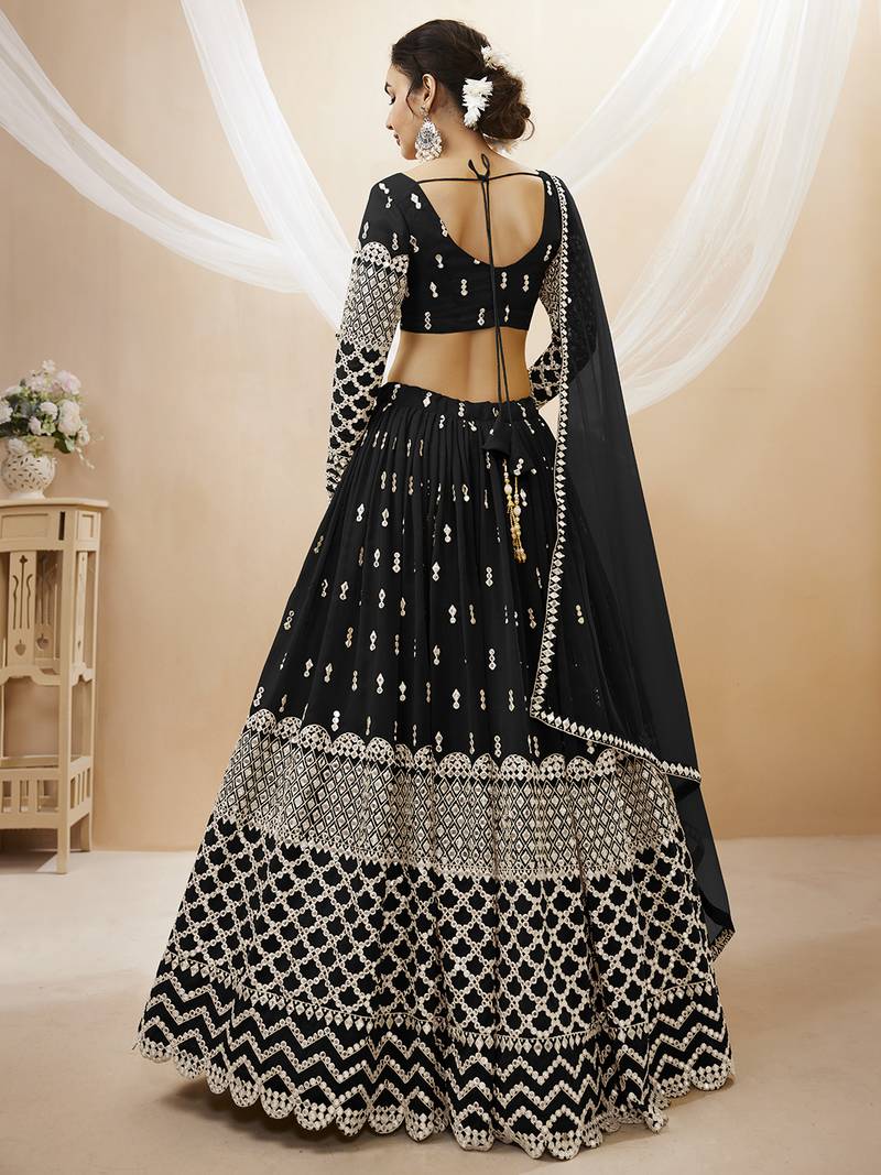 Alluring Black Sequins Georgette Bridesmaid Lehenga Choli With Dupatta