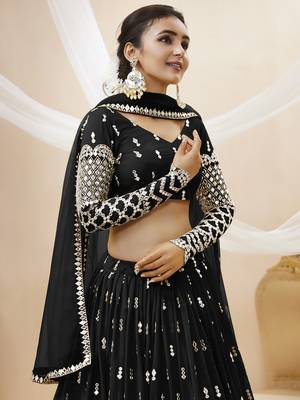 black sequins georgette lehenga set choli with dupatta with dupatta 5