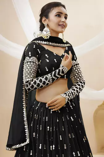 black sequins georgette lehenga set choli with dupatta with dupatta