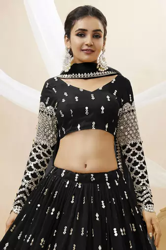 black sequins georgette lehenga set choli with dupatta with dupatta