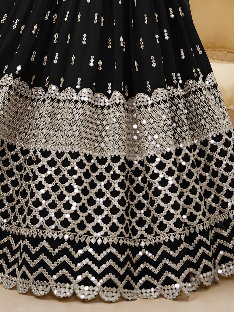 Alluring Black Sequins Georgette Bridesmaid Lehenga Choli With Dupatta