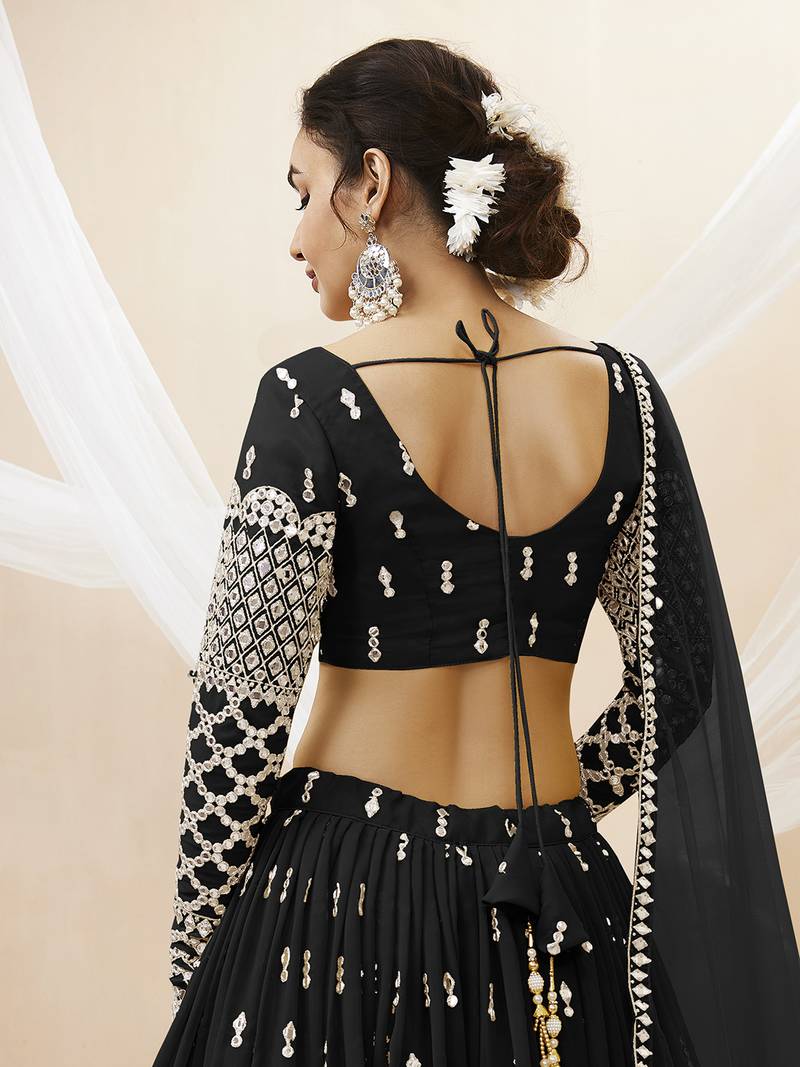 Alluring Black Sequins Georgette Bridesmaid Lehenga Choli With Dupatta