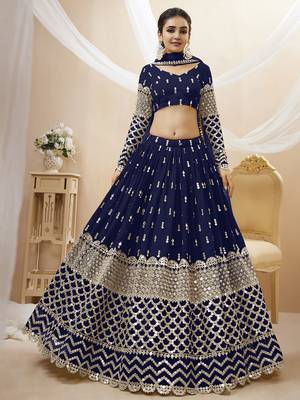 navy blue sequins georgette lehenga set choli with dupatta with dupatta 1