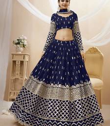 navy blue sequins georgette lehenga set choli with dupatta with dupatta