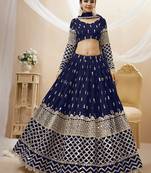 Alluring Navy-Blue Sequins Georgette Bridesmaid Lehenga Choli With Dupatta