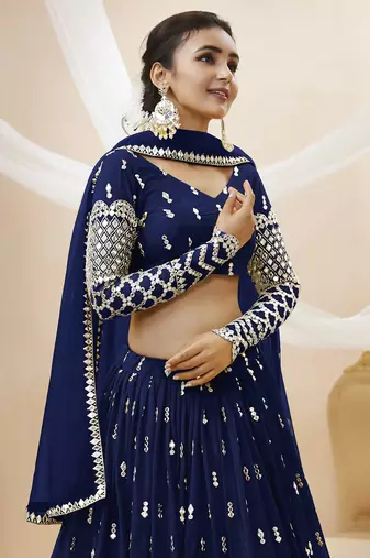 navy blue sequins georgette lehenga set choli with dupatta with dupatta