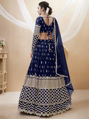 navy blue sequins georgette lehenga set choli with dupatta with dupatta 3