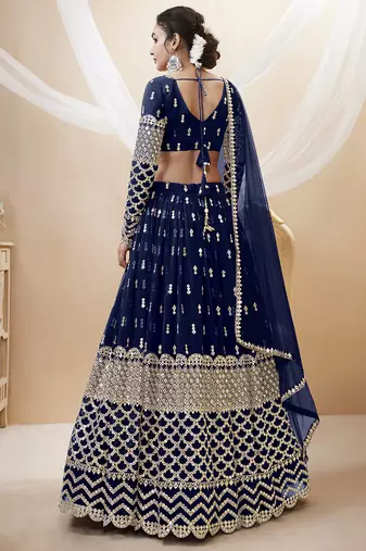 navy blue sequins georgette lehenga set choli with dupatta with dupatta