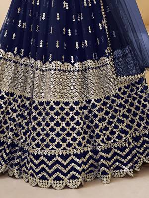 navy blue sequins georgette lehenga set choli with dupatta with dupatta 6