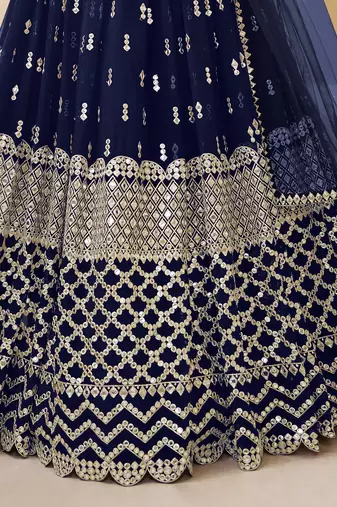 navy blue sequins georgette lehenga set choli with dupatta with dupatta