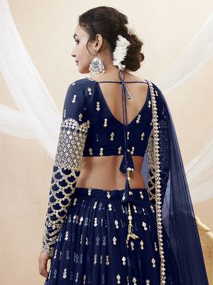 navy blue sequins georgette lehenga set choli with dupatta with dupatta 7