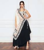 Black tie up saree with draped skirt & blouse