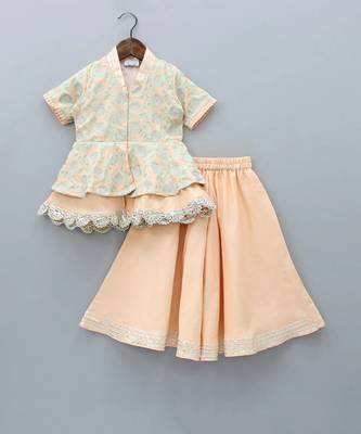 Peach and aqua green sharara set 1