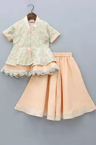 Peach and aqua green sharara set