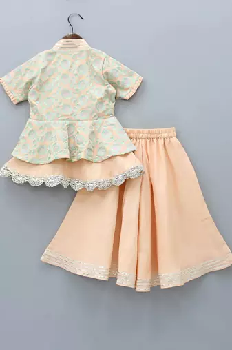 Peach and aqua green sharara set