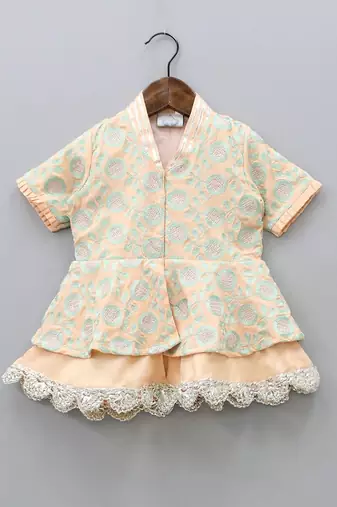 Peach and aqua green sharara set