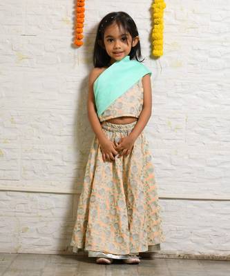 Peach and aqua green ghagara set 1