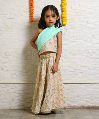 Peach and aqua green ghagara set 2