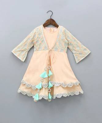 Peach and aqua green heavy embroiderey gown 1