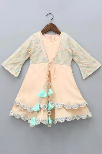 Peach and aqua green heavy embroiderey gown