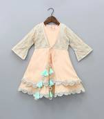 Peach and aqua green heavy embroiderey gown