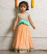 Peach and aqua green heavy embroidered ghagara set