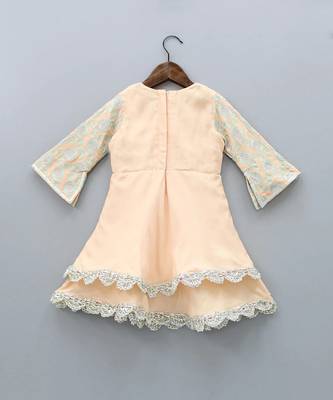 Peach and aqua green heavy embroiderey gown 2