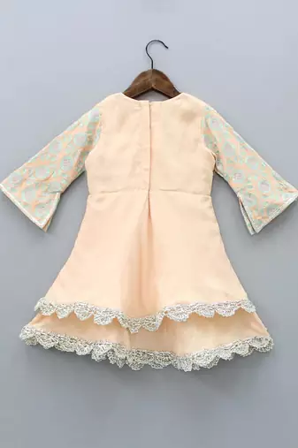 Peach and aqua green heavy embroiderey gown