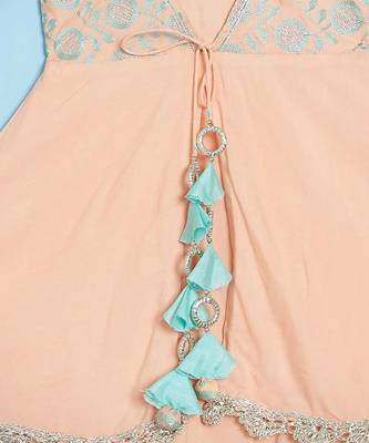 Peach and aqua green heavy embroiderey gown 3