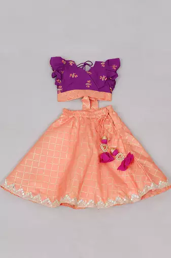 Purple & peach honey bee print ghagara set