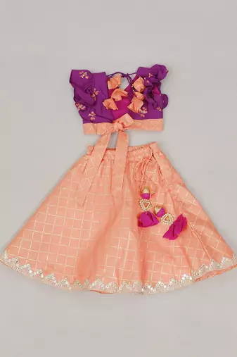 Purple & peach honey bee print ghagara set