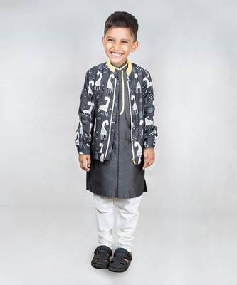 Black giraffe print bomber jacket kurta set 1