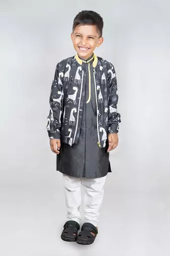 Black giraffe print bomber jacket kurta set