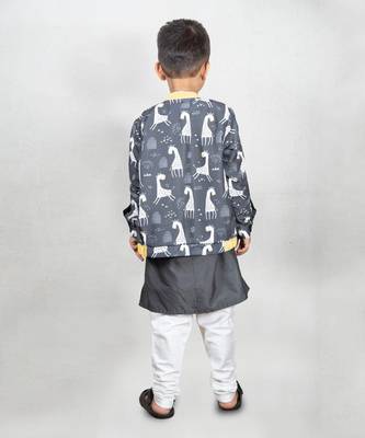 Black giraffe print bomber jacket kurta set 2