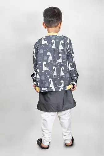 Black giraffe print bomber jacket kurta set