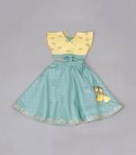 Yellow & aqua blue honey bee print ghagara set