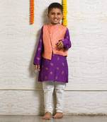 Peach & purple honey bee printed jacket kurta set