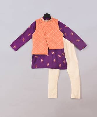 Peach & purple honey bee printed jacket kurta set 3