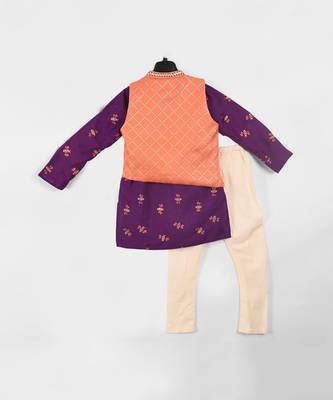 Peach & purple honey bee printed jacket kurta set 4